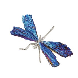 Muorruo Dragonfly Statue, natural galvanised blue tourmaline, dragonfly decor collection, natural home decoration, healing crystals, dragonfly gift for women (Silver, small size)