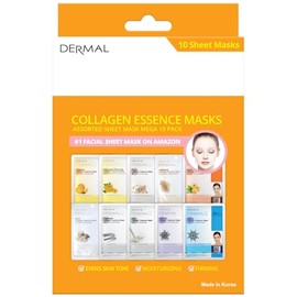 DERMAL - 10 Pcs. Brighten - Mascarillas faciales con Esencia de Colágeno - 10 Mascaras Seleccionadas para restaurar el tono natural de tu piel.