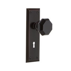 Nostalgic Warehouse 722984 New York Plate with Keyhole Single Dummy Waldorf Black Door Knob in Timeless Bronze