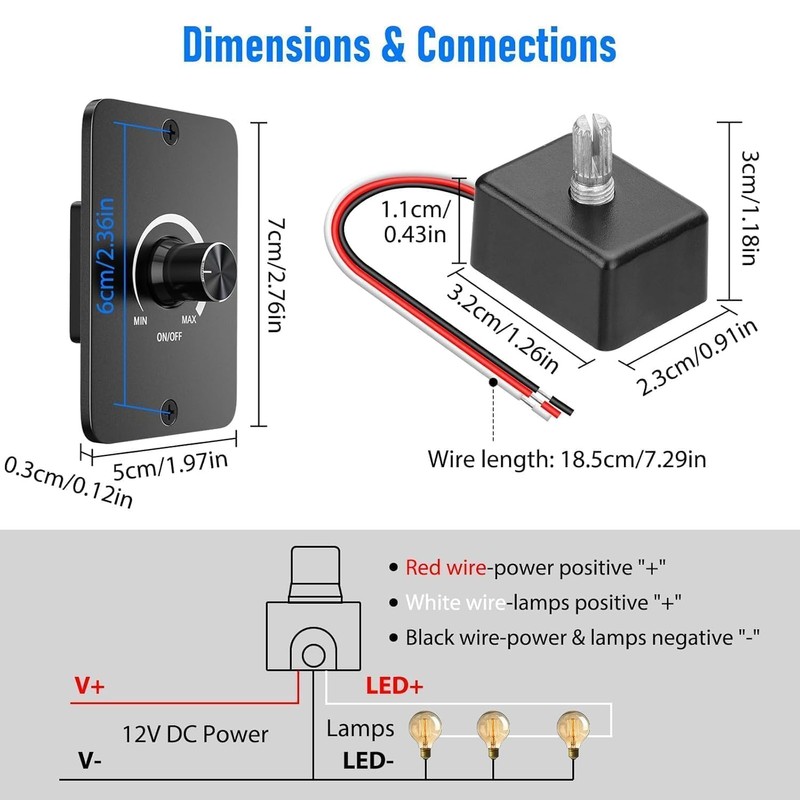 Linkstyle 12V Dimmer Switch, Rotary ON/Off Dimmer for Car Trailers
