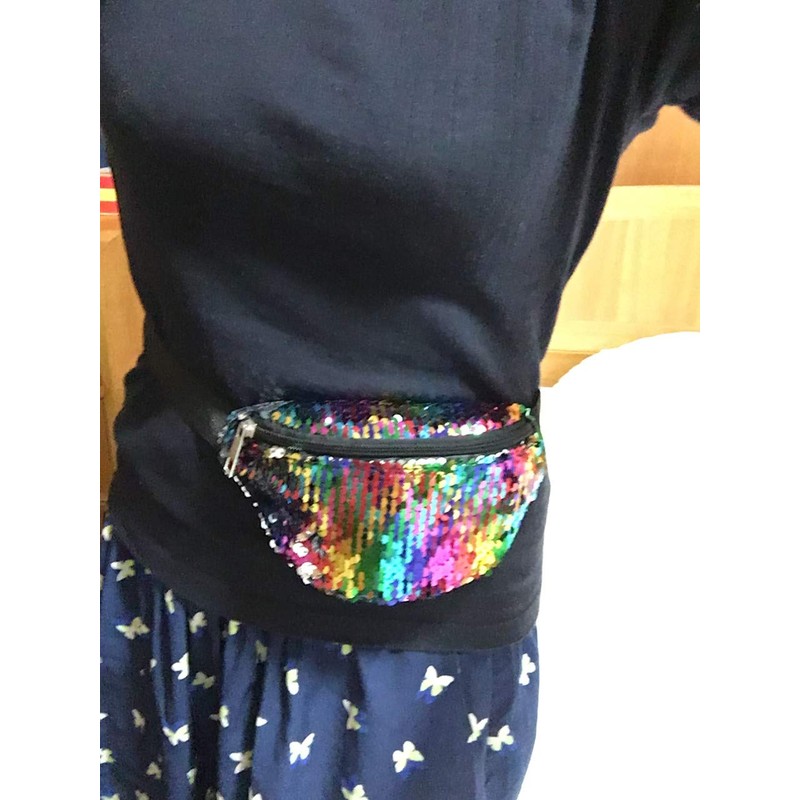 Small Rainbow Sequin Bum Bag Fanny Pack Travel Waist Money