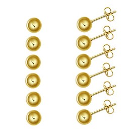 FOSIR 6 Pair Women Girls 14K Gold Plated Round Ball Stud Earrings in Surgical Stainless Steel from 2-6mm…