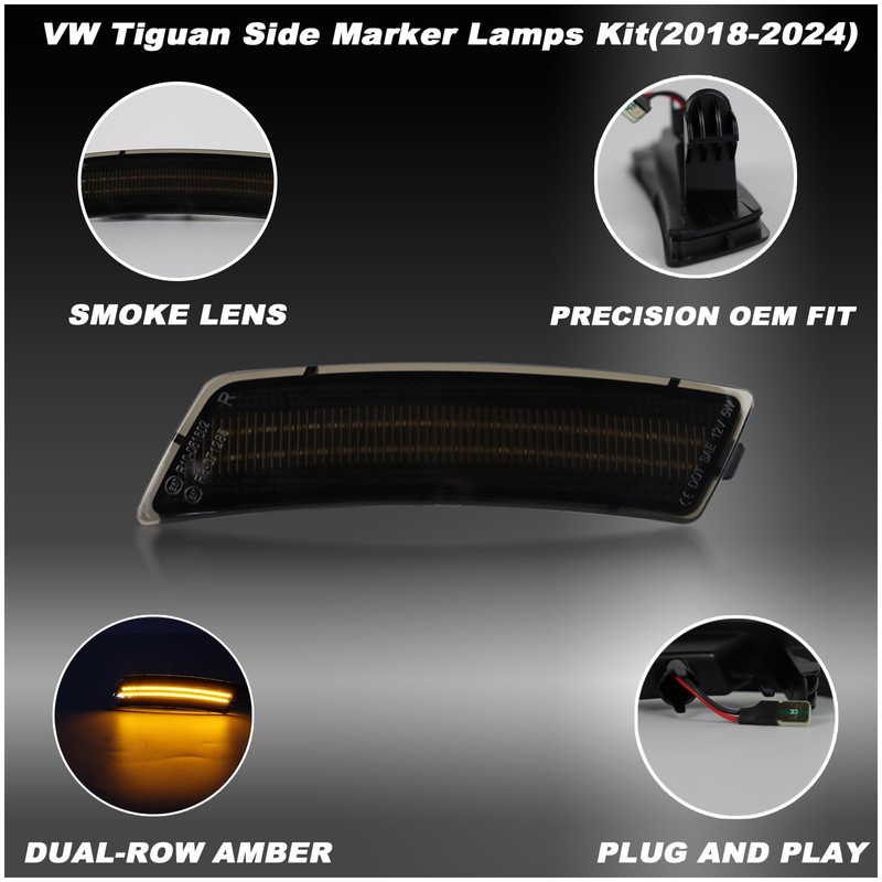 KEEGTBOX Smoked LED Side Marker Lights Kit for Volkswagen 2018-2024