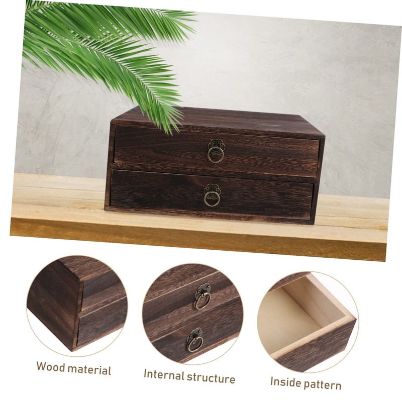 TEHAUX 1pc Desktop Drawer Organizer Retro Design Storage Box for