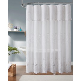 Warm Home Designs White Vintage Shower Curtain with Attached Valance. 72 x 72 Inch Leaf Embroidered Retro Shower Drape. Cute Shower Curtain Farmhouse Style for Cute Bathroom Décor. EMS White 72"