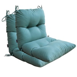 BOSSIMA Outdoor Chair Cushions, Fade Resistant Replacement Tufted Cushion for Patio Dining Chair, Set of 2, Blue Lake