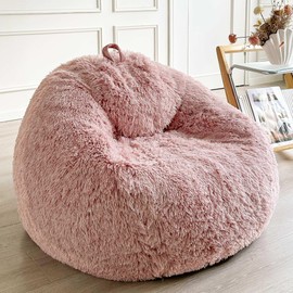 LIFEREVO Fluffy Faux Fur Bean Bag Chair Cover (No Filler), Ultra-Soft Stuffed Animal Storage Bean Bag Shell for Kids Adults, Premium Furry Gaming Bean Bag Cover Home Decor (Ombre Old Pink)
