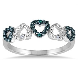 Hdiamonds 0.03 Carat Total Weight (cttw) Sterling Silver White and Blue Diamond Heart Band (Size: 8)