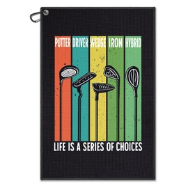 DYJYBMY Life is A Series of Choices Funny Printed Golf Towel for Golf Bags with Clip, Golf Lover Towels, Golf Towel Gifts for Dad Golf Player Golf Club, Funny Gifts for Golfer Men Women