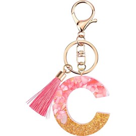 Rohans Pink and Gold Resin Alphabet Initial Letter Keychain, Bag Charm, Key Ring with Lobster Clasp (C)