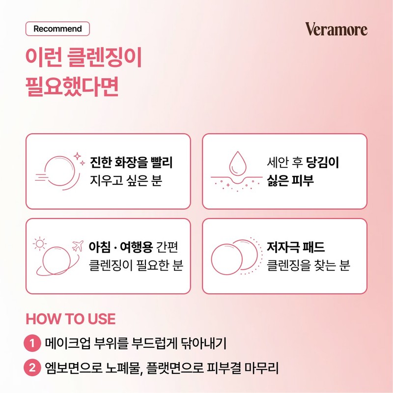 Veramore Rose PHA No-Wash Eye Makeup Remover Cleansing Pads, 70