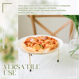 HPC DECOR Set of 3 Gold Metal Wire Pizza Pan Riser Stands-Round Pizza Tray Riser Rack ,Tabletop Display Racks for Food Platter Tray- Metal Display Stands,Pizza Rack Tray for Home,Restaurant and Party.