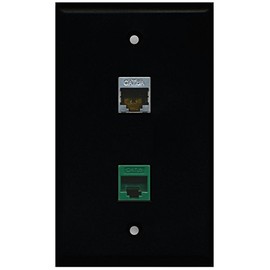 RiteAV - Black 1 Port Cat6 Ethernet Green 1 Port Cat6a Wall Plate