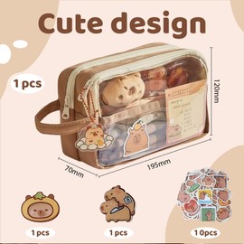 Yamobi Capybara Pencil Case, Capybara Stationery Set with Large Capacity, Cute Capibara Stationery Set with Capibara Cuddly Toy and Sticker