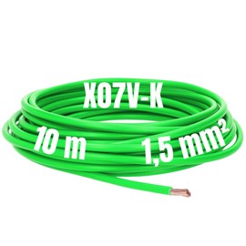 Kalitec 10 m X07V-K 1.5 mm² Green Wiring Cable, Flexible Wire Cable, PVC Single Wire, 1.5 mm² Wire, Fine-Strand Wiring, Single Wire, Single Wire, Switch Wire