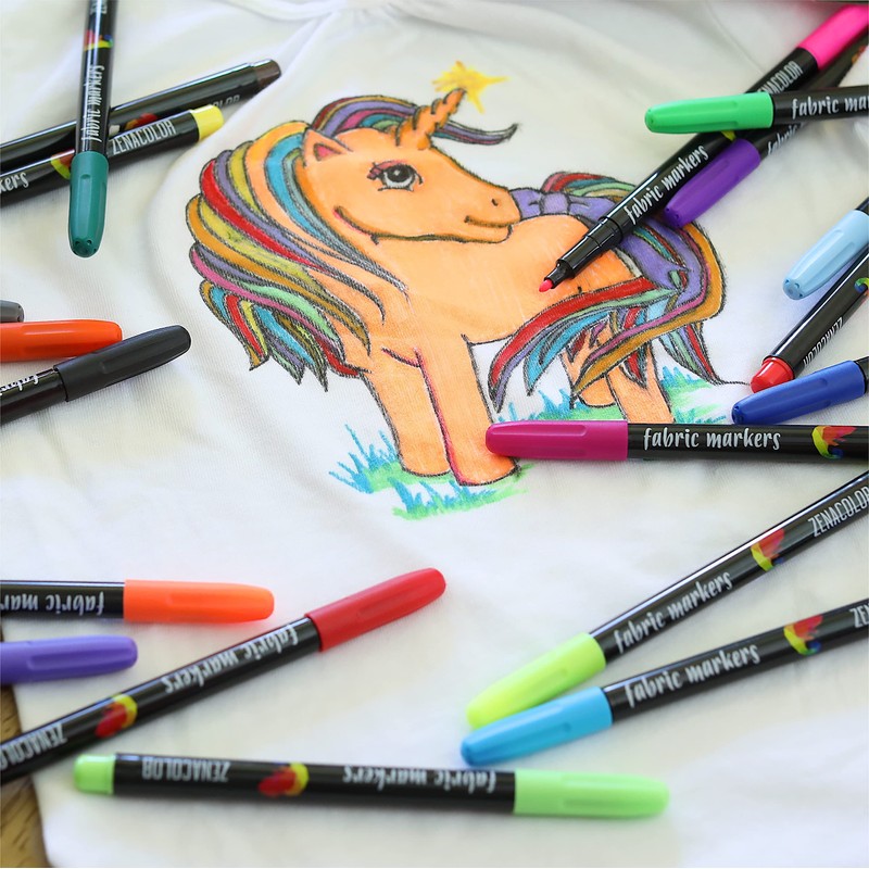 Zenacolor 20 Fabric Pens Permanent for Clothes, Easy to Use,