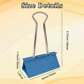 18PCS Jumbo Binder Clips 3 Inch, Blue, Binder Clips Extra Large Heavy Duty for Office Supplies