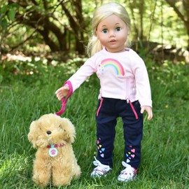 Sophia's Golden Plush Puppy Dog and Accessories Set with Leash, Food Bowl, Brush, Ball, Bone, Bed, Blanket, and Carrier Sized for 18" Dolls, Multicolor