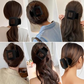 Atoden Flat Square Hair Clips Large Claw Clips for Thick Medium Thin Hair 6Pcs Non Slip Strong Hold Barrettes French Duckbill Accessories for Women Girls Matte Black Color