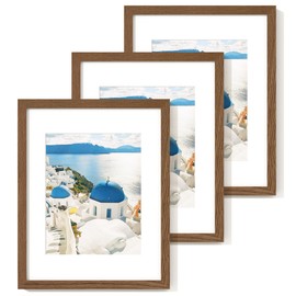 Axeman 11x14 Picture Frame with Mat for 8x10, Solid Oak Wood Picture Frames with Tempered Glass, Natural Wooden 11x14 inch Photo Frame for Wall with Wall Hook Included, Set of 3, Walnut