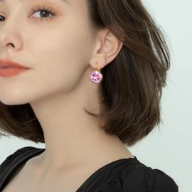 YONVUN Austrian Crystal Square Drop Dangle Leverback Earrings | Plated 18K/Rose Gold Zircon Gemstone Birthstone Hoop Hanging Dangly Earrings Jewelry Gift for Wife Mom Daughter Girlfriend