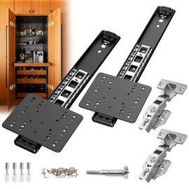 Pocket Door Hardware Slides, Heavy Duty Pocket Sliding Door Hardware Kit with Pivot Hinge for Cabinet & Wardrobe, Silent Retractable System for Inset Doors(12in,Set 1)