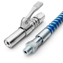 KEIYSHOLCK Grease Gun Coupler 1PCS Compatible with 12" Spring Flex Hose for 1/8" NPT Grease Gun Fittings, Long-Lasting Rebuildable Tools, Quick Release Grease