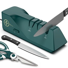 Knife Sharpener, Diamond Abrasives Electric Knife Sharpener for Stainless Steel and Ceramic Knives, with Dust Collection Box, Quick Sharpening & Polishing