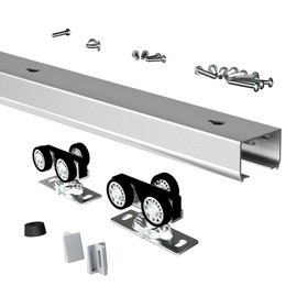 Pocket Door Hardware and Track Set, 48 Inch Sliding Door Aluminium Alloy Box Rail Hardware for Single Wooden Door,Silver