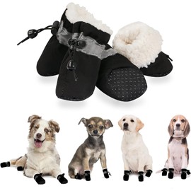 YAODHAOD Dog Shoes for Winter, Dog Boots & Paw Protectors, Fleece Warm Snow Booties for Puppy with Reflective Strip Anti-Slip Rubber Sole for Small Medium Size Dogs,Size 7: 2.3"x1.9" (L*W),Black