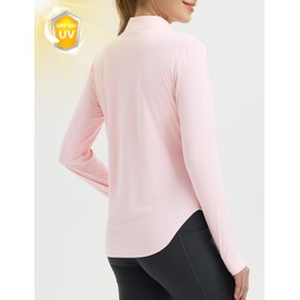 baleaf Women's Sun Shirts UPF50+ Half 1/4 Zip Shirt Rash Guard Long Sleeves SPF Lightweight Clothing UV Protection Hiking Top Light Pink XL