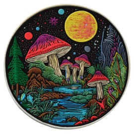 Mushrooms Patch 3" Iron-on Sublimated Applique for Clothing Vest Jacket, Retro Badge, Sew-on Decorative Craft, Planets Cosmos, Vintage, Stars Moon, Hippie, Woodstock Logo, Psychedelic, S2