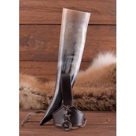 Battle-Merchant Drinking Horn Set - Methorn in Various Sizes Including Leather Belt Holder - for Mead - Viking - Medieval - LARP Size 250 ml