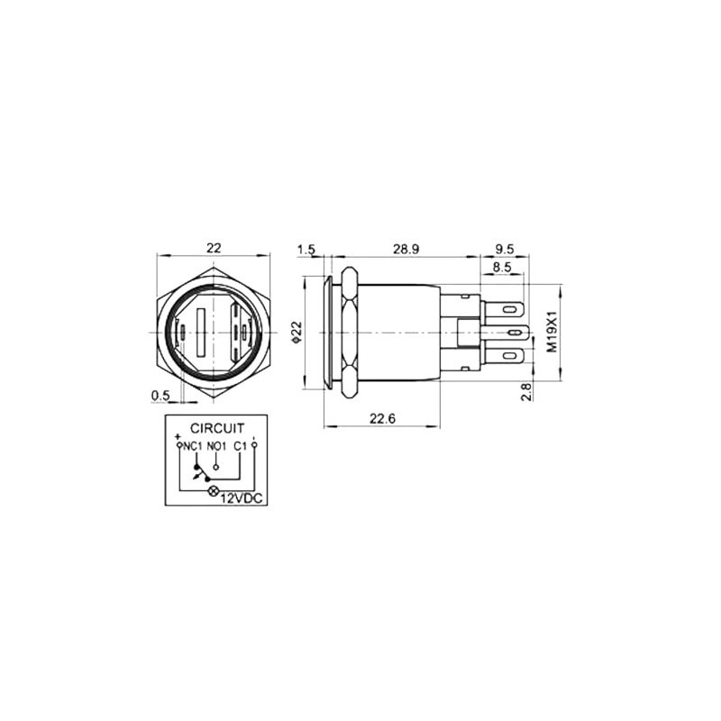 WITTKOWARE 22 mm Stainless Steel Push Button with LED Lighting