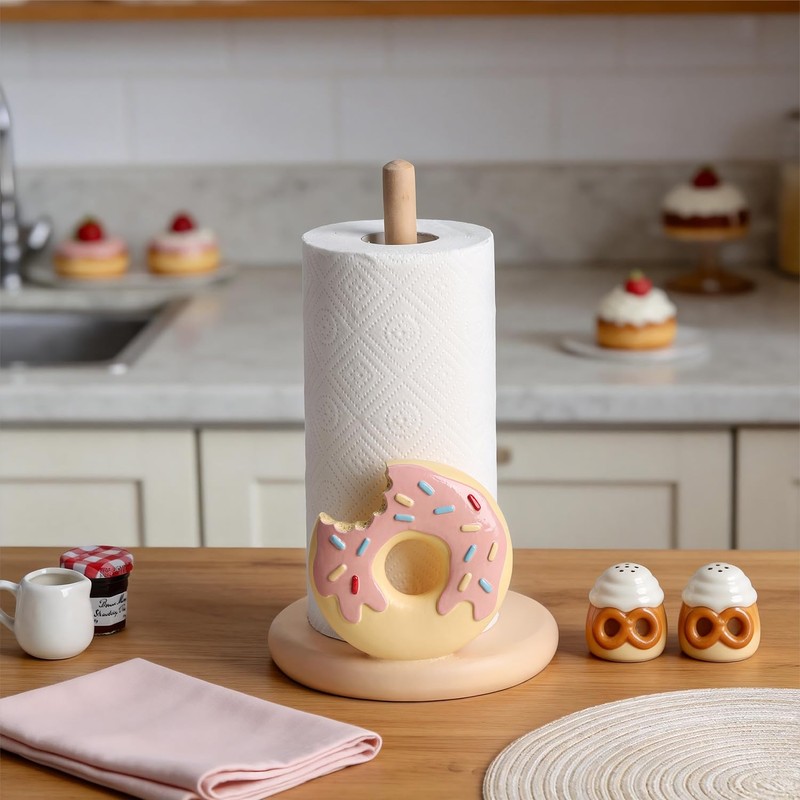 Sizikato Resin Paper Towel Holder, Delicious Donut Statue