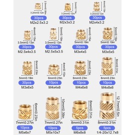 Pack of 300 Threaded Inserts, M2 M2.5 M3 M4 M5 M6 Insert Nut Brass Threaded Bushings Female Thread Knurled Nuts for Plastic Parts or 3D Printing Parts by Ultrasonic