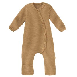 Disana Knitted Overall, 100% Organic Merino Wool GOTS, IVN Best | With Fold Over Cuffs on the Legs | Newborn Baby Unisex | Baby First Equipment | Made in Germany, caramel
