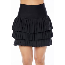 By Lina Roka - Tennis skirt for women - Luisa model - made of polyamide and elastane - high freedom of movement - ideal for padel tennis, tennis or golf - back pocket, black, L