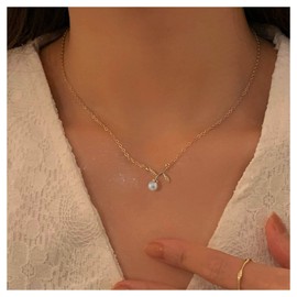 Cimenexe Bohemian Pearl Pendant Necklace Gold Flower Choker Necklace Rose Flower Pearl Necklace Chain Flower Rose Necklace Chain Wedding Necklace Jewelry for Women and Girls Gifts