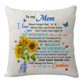 KHLOY Mother Pillowcase Gifts from Daughter Son, Funny Mama Cushion Cover for Birthday Christmas Mother's Day Thanksgiving Inspirational Gift to My Mom Never Forget That I Love You Pillow Cover