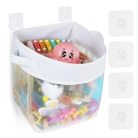 HOTUT Baby Bath Toy Organiser Net Bag,Large Opening Bath Toy Organizer,Organizer Bathroom Toy,Bathtub Toy Storage Bag,Baby Mesh Net Toy Holder,Quick Drying Bathtub Toy Basket with 4 Suction Hooks