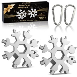 MUCLIP 18-in-1 Snowflake Multi Tool,2 Pack Stainless Steel with Carabiner,Bottle Opener & Wrench,Mini Tool Kit for Outdoor,Stocking Stuffers for Men,Gifts for Men,Dad,Husband (Silver)