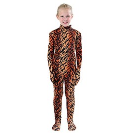Full Bodysuit Kids Dancewear Solid Color Spandex Zentai Child Unitard (Large, Tiger)