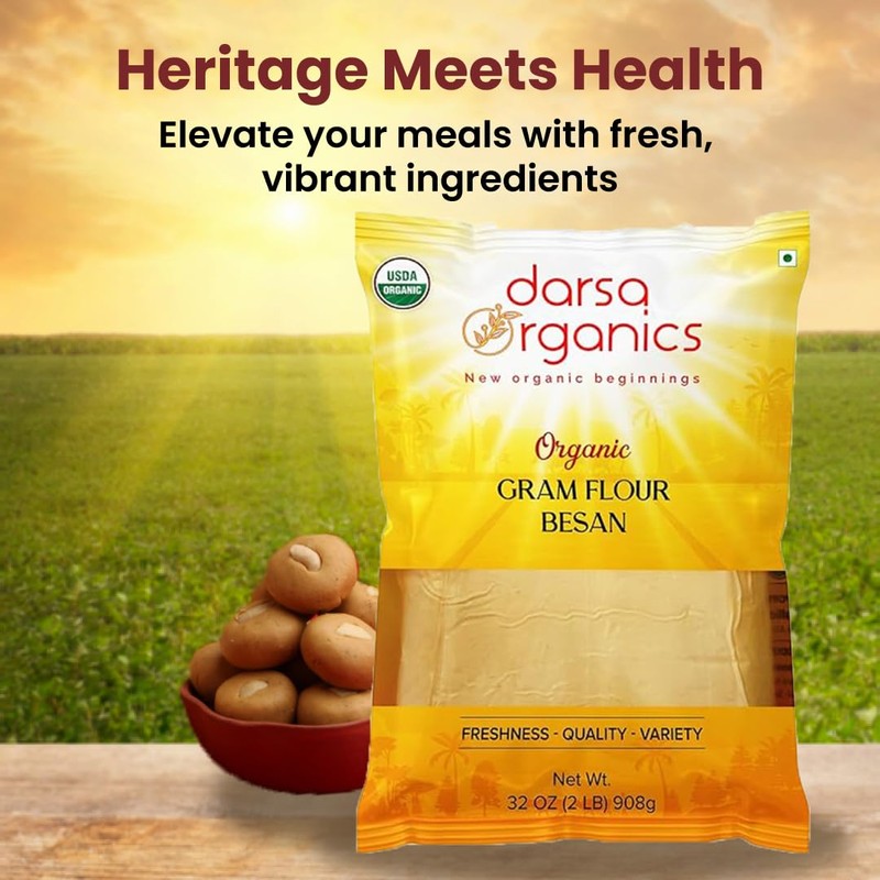 Darsa Organics Gram Flour - 2 lb Besan Flour, USDA