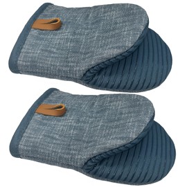 Mini Oven Mitts 1 Pair, Silicone Short Oven Mitts Heat Resistant up to 500°F, Non-Slip Grip Surfaces and Hanging Loop Gloves for Kitchen Cooking Baking Barbecue (Blue)
