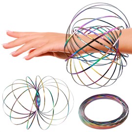 Flow Ring Spinner Ring Arm Toy - 5.1" Durable Corrosion-Resistant Stainless Steel Geometric Sensory Spring Toy - Smooth, Foldable, Stretchable Magic Flow Bracelet with Changing Colors & Calming Effect