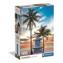Clementoni - 35574 Jigsaw Puzzle 500 Pieces for Adults and Youth, Collection, Miami Beach Theme, Compact Box with Poster Included, Gift Idea for Men and Women, Made in Italy, 49 x 36 cm, 35574