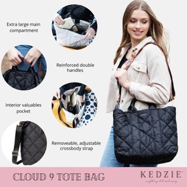 KEDZIE Cloud 9 Quilted Puffer Tote Bag Crossbody Purse for Women - Gray