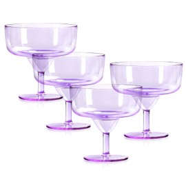 4 Pcs Purple Wine Glasses Plastic Martini Glasses Clear Champagne Flutes Short Stem Margarita Glasses Elegant Coupe Cocktail Glasses Purple Drinking Glasses for Wedding Party Birthday Anniversary 13oz