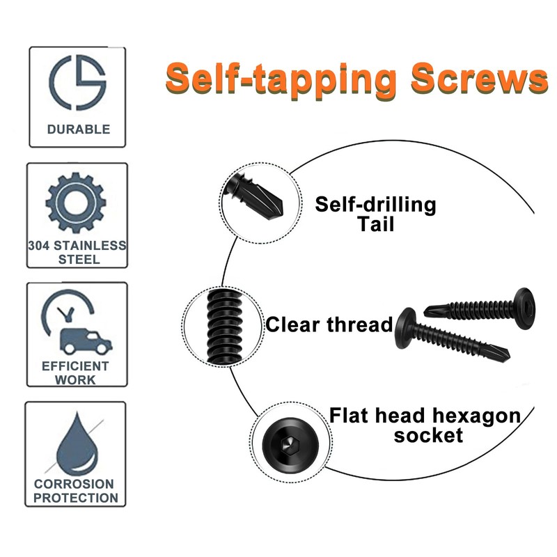 Wavanta 50Pcs Self Tapping Screws, 5.5 x 16mm Flat Head